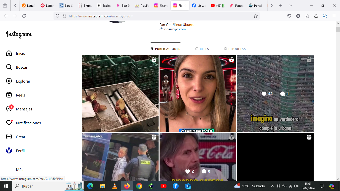 Screenshot de mi PC con Instagram el 5/ 9/2024
